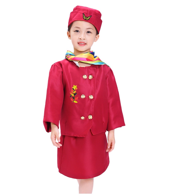 Ролята на децата, играещи косплей костюм авиокомпания Stewardess Costume Ress Up с аксесоари за деца