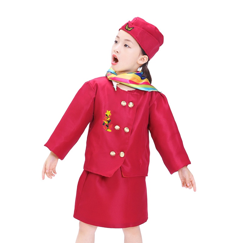 Ролята на децата, играещи косплей костюм авиокомпания Stewardess Costume Ress Up с аксесоари за деца