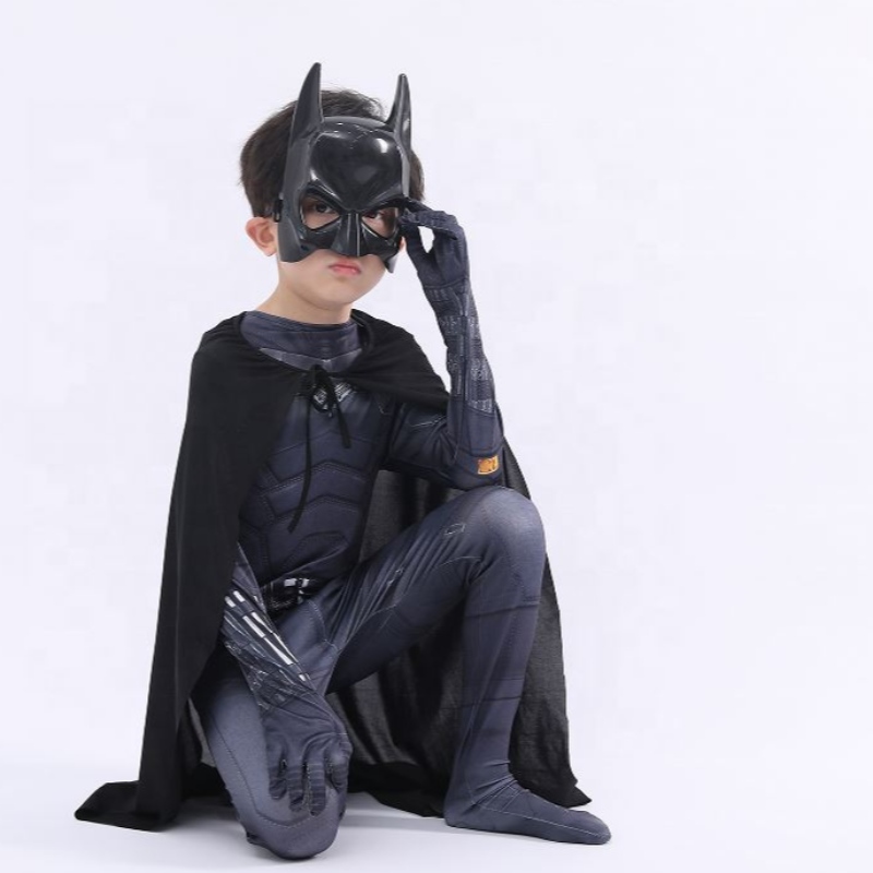 Нов стил Black Bodysuit Хелоуин деца Супергерой Костюми Косплей филм Костюм Патинсън прилепът мъж с нос&маска