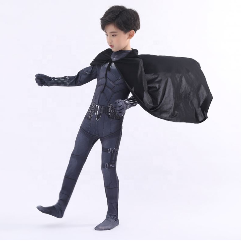 Нов стил Black Bodysuit Хелоуин деца Супергерой Костюми Косплей филм Костюм Патинсън прилепът мъж с нос&маска