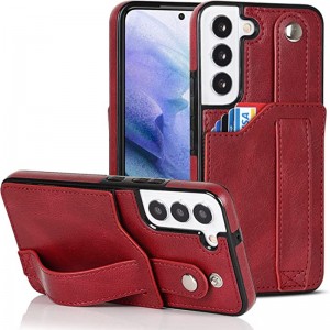 Проектиран за калъф Samsung Galaxy S22 5G портфейл с регулируема каишка за китка Kickstand PU кожа Притежател на кредитна карта Тежка ударна хиб...