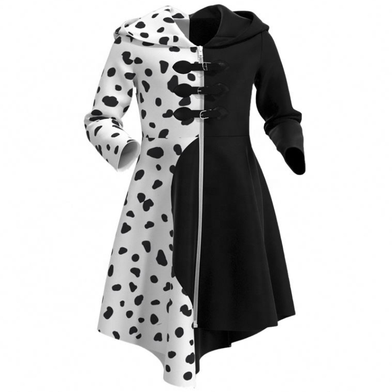 Deluxe Ress Up for Tweens женска маскировка Deville Cocktail Cosplay Party Black White Dalmatians Cruella Got Rocky палто за Хелоуин