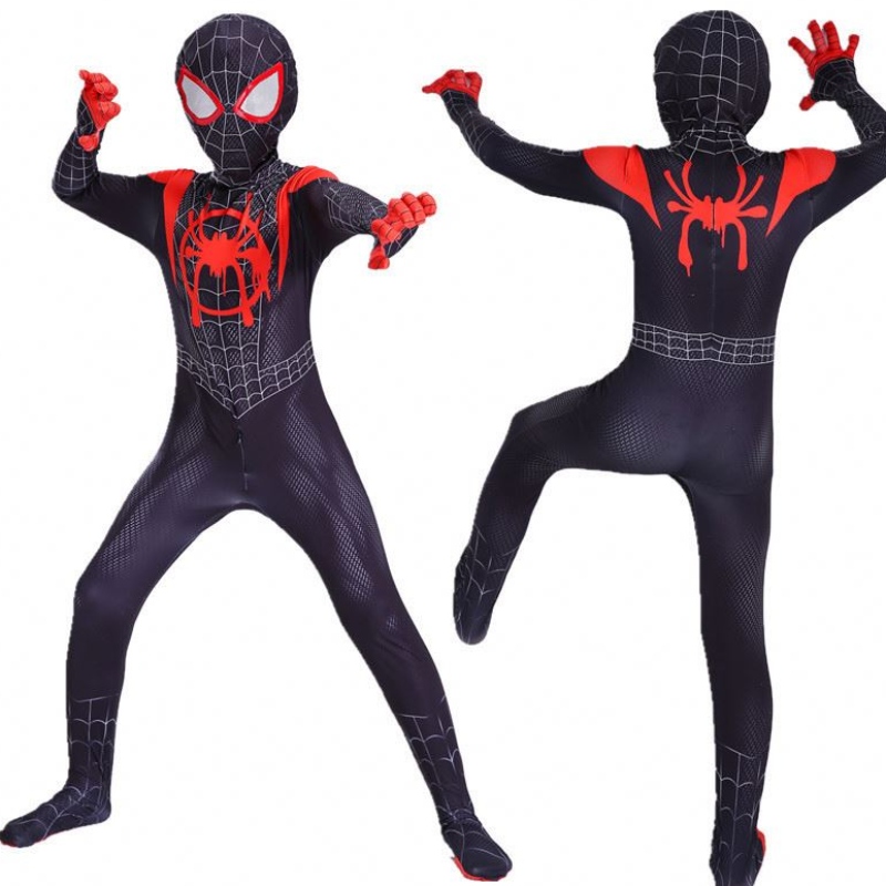 Коефициент на филмова игра Костюм родител-деца паралелна вселена Black Spider Jumpsuite Adult Anime Cosplay Spiderman Halloween Costume