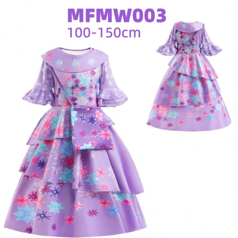 Baige Encanto Mirabel Isabella Purple Girl Dress с дълги ръкави Нови карнавал Kids Party Косплей костюм MFMW001