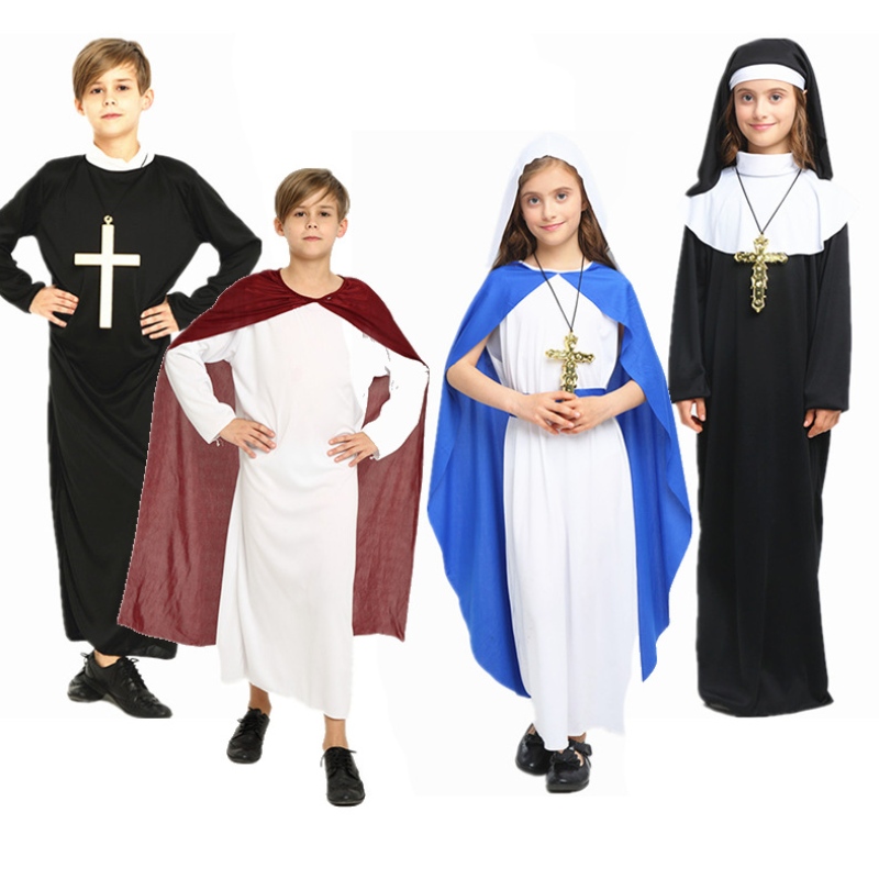 Костюми за Хелоуин Маскарад за момчета Момичета одежди свещеници Бащи Мисионери Йезуитски християнски костюми за деца