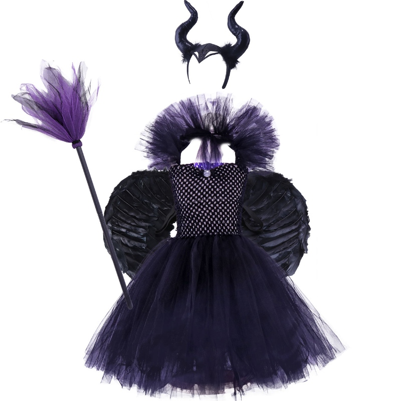 V-образно обвиване на гърдите черна магьосник рокля Хелоуин вещица костюм за момичета