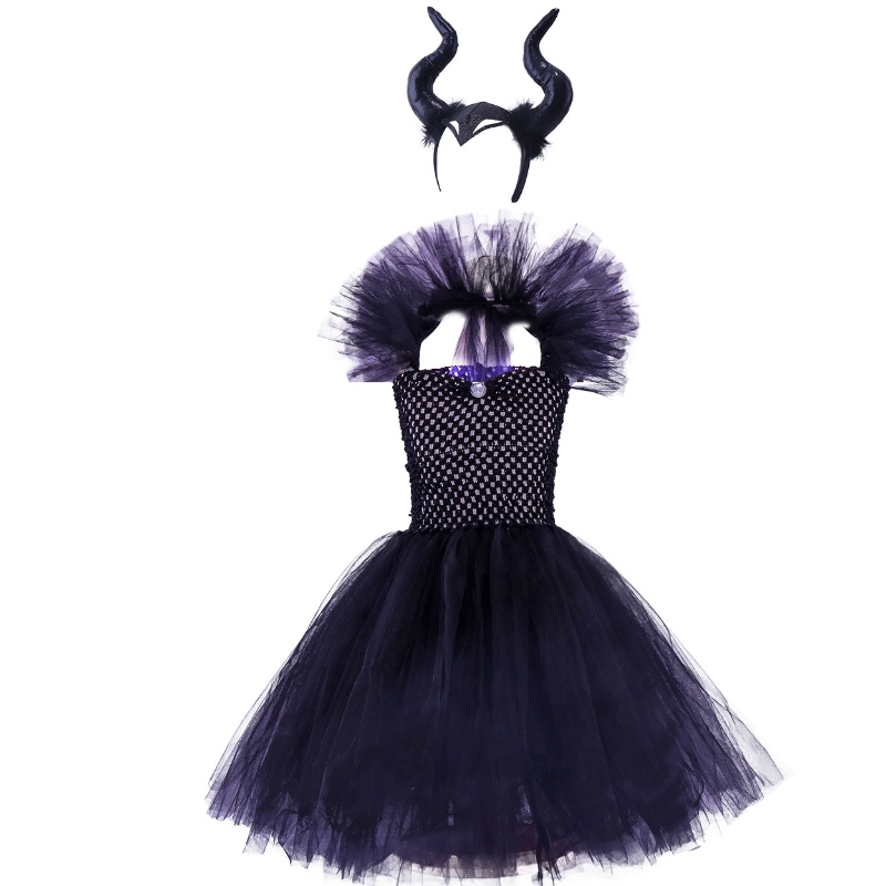 V-образно обвиване на гърдите черна магьосник рокля Хелоуин вещица костюм за момичета