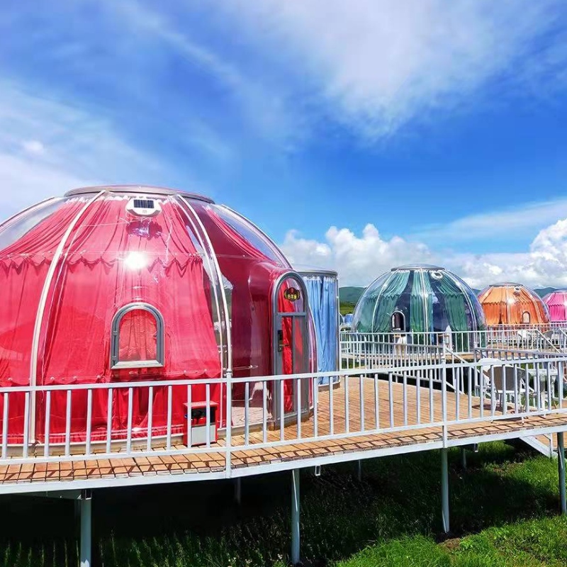 5.3+2.1 метра Луксозна прозрачна куполна палатка геодезична външна къмпинг куполна палатка за курортен хотел, къмпинг, дейности на открито