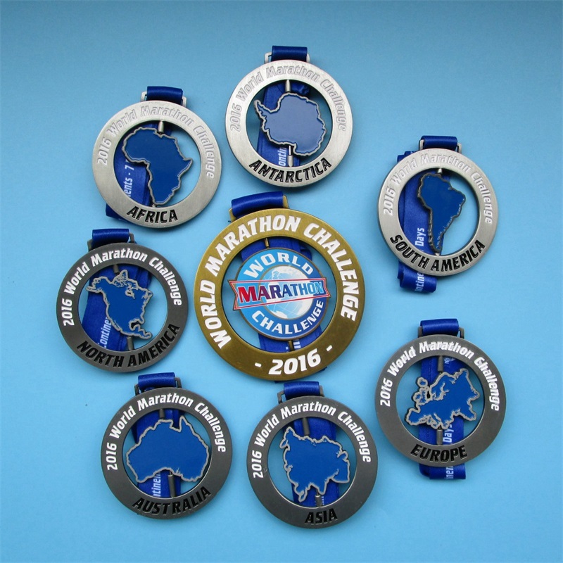 Мек емайл сребърен метал цветна карта Jigsaw World Marathon Combration Medals