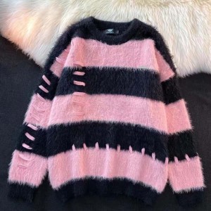 Есенна и зимна корейска версия свободен цвят бум и райета пуловер