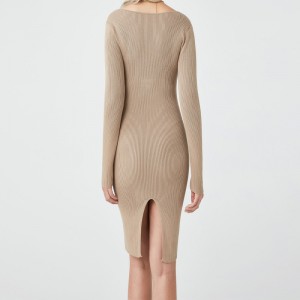 Най -добро качество горещ маркетинг квадратна яка плетат пуловери за жени секси ребро боди рокля