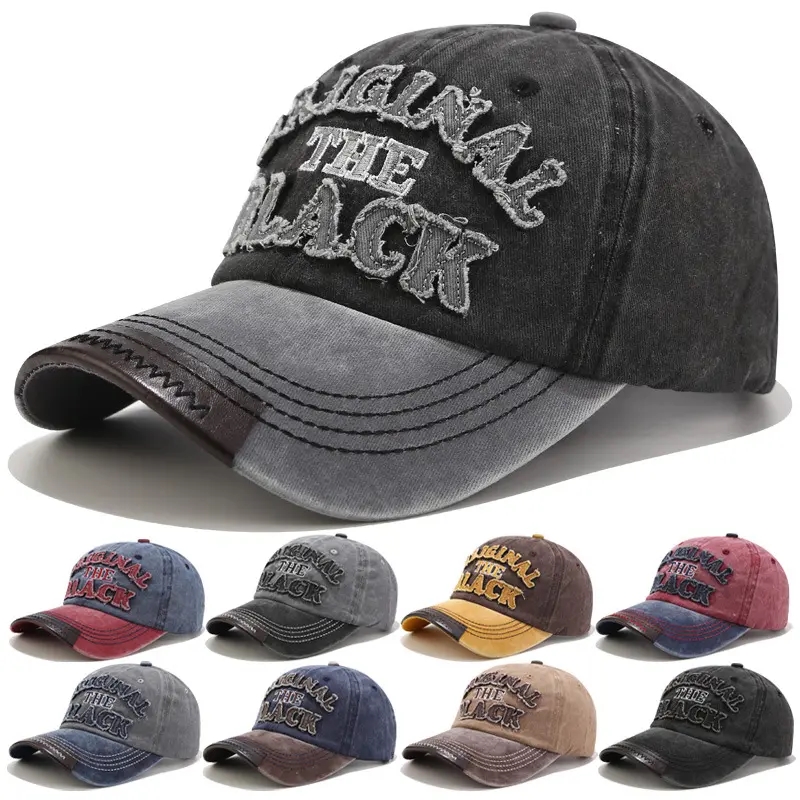 OEM лого персонализирано лого мъже жени измити затруднени деним памук, памучен памук бейзболна шапка винтидж регулируема шапка татко шапка