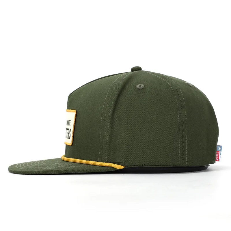 OEM персонализиран висококачествен класически 5 панел армия зелена памучна бродерия тъкана пластир лого на въжето запръскване шапка шапка