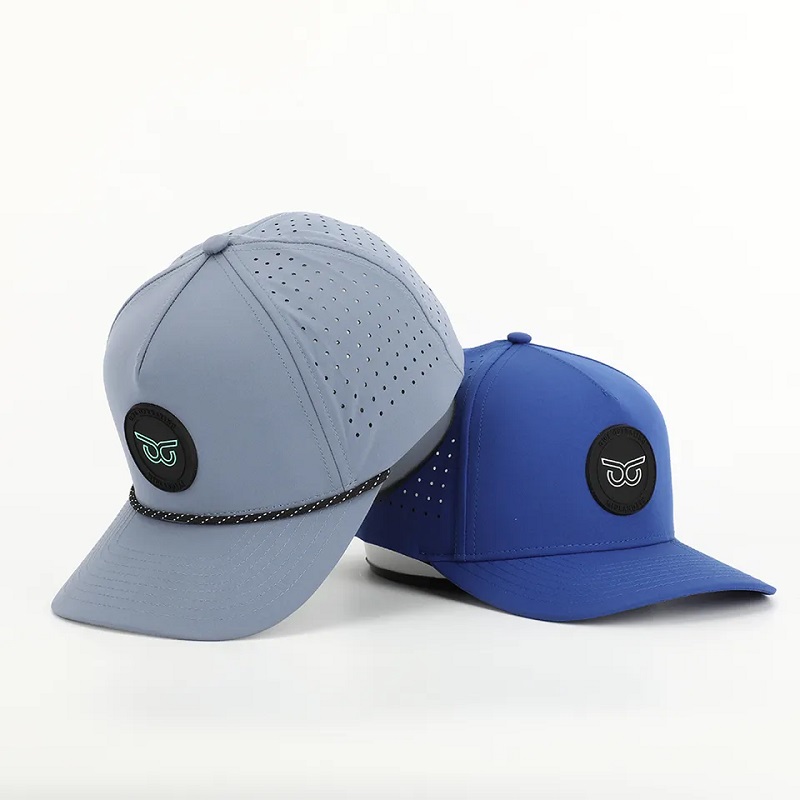 Нова модна персонализирана PVC патч лого 5 панел водоустойчив полиестер спортна шапка голф, лазерно нарязано перфориран татко гора, въжета бейзболна шапка