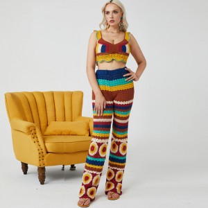 Дълбоко V-образно ръчно изработено плетене на една кука секси жени пуловер реколта отгоре плетени дрехи