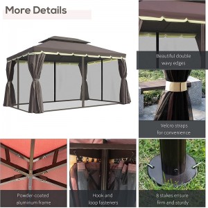 10 \\\\ \'x 13 \\\\\' Patio Gazebo Double Roof Outdoor Bazebo Bazeb Belter с мрежа&завеси, кафе