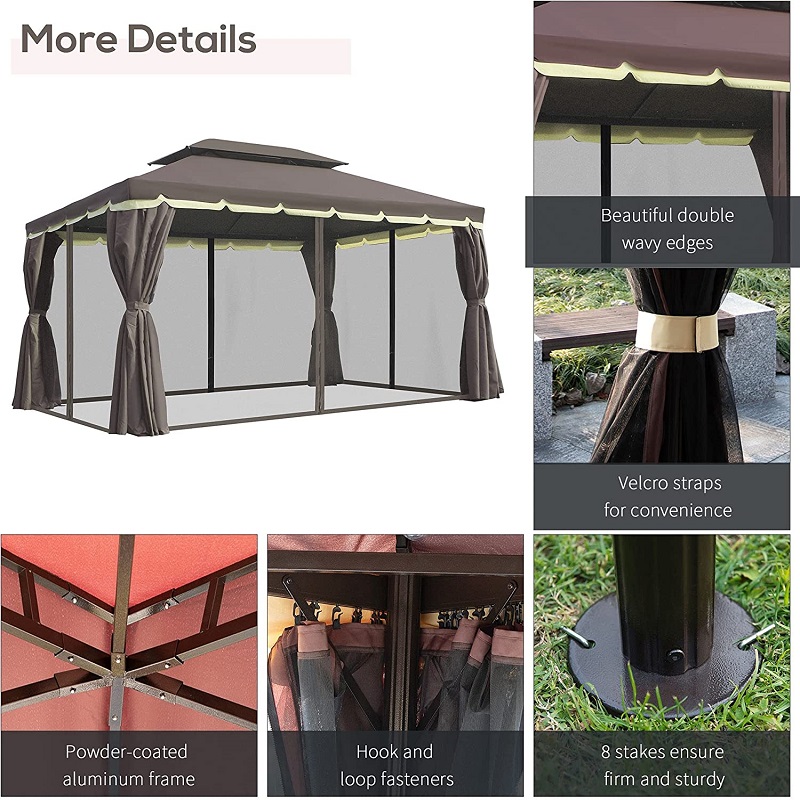 10 \\ 'x 13 \\' Patio Gazebo Double Roof Outdoor Bazebo Bazeb Belter с мрежа&завеси, кафе