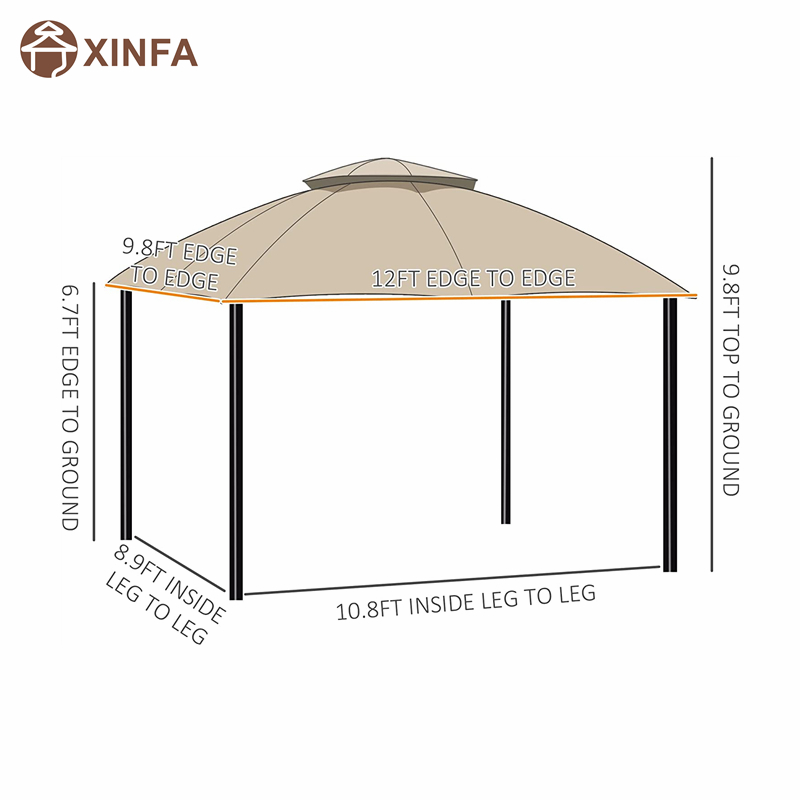 12 \\ 'x 10 \\' 2-нива на открито палатка за балдахин за вътрешен двор с трамвайни стени с цип, бежово