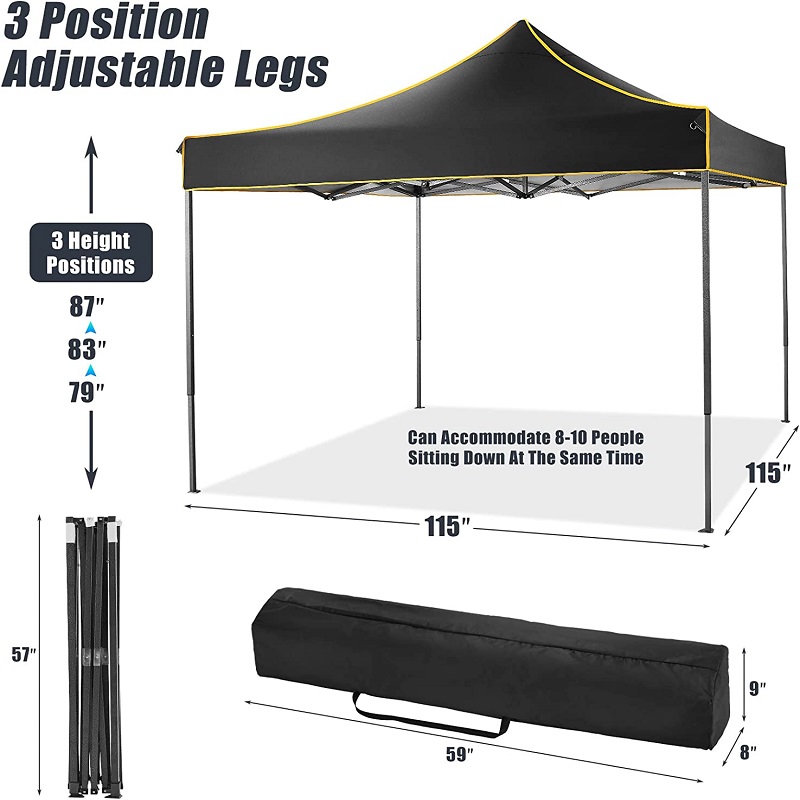 10x 10 изскачащи палатки на балдахин комерсиална незабавна палатка с водоустойчив балдахин за партита за къмпинг черно черно