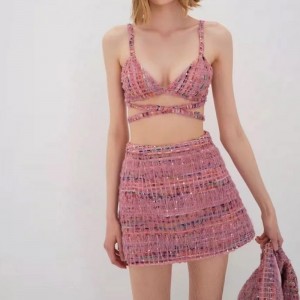 Ретро темперамент малък аромат костюм от тънка пола