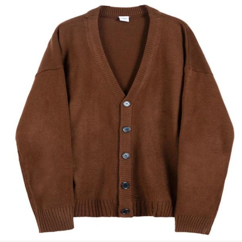 Fall/winter с дълъг ръкав плетен свободен кардиган V-образно деколте топ мъжки пуловер