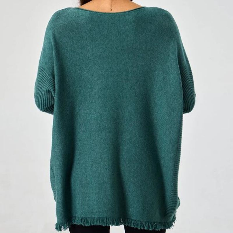 Пуловер оребрена ръкав суров хем модни жени пуловери