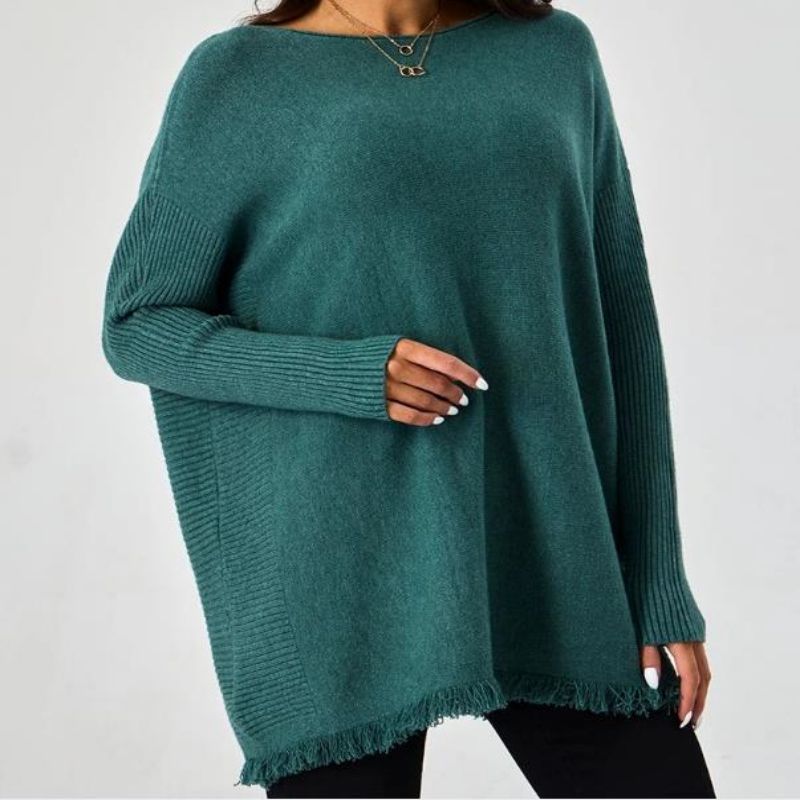 Пуловер оребрена ръкав суров хем модни жени пуловери