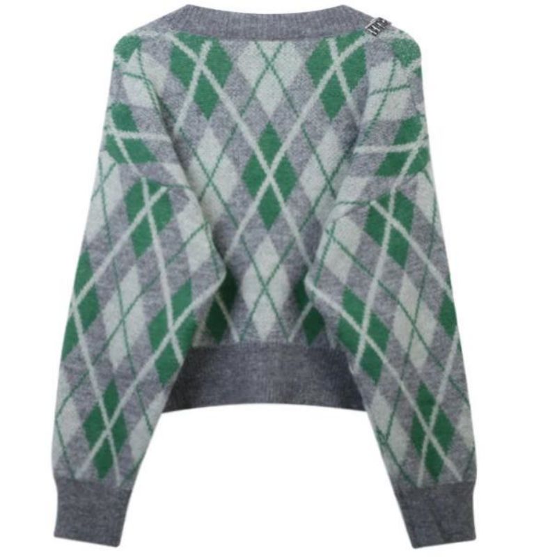 Argyle Jacquard плетен мохер жилетка пуловер жени с трикотажни дрехи