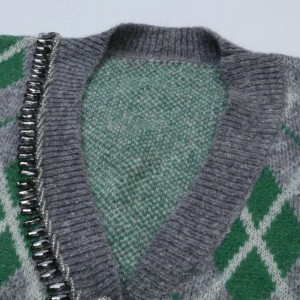Argyle Jacquard плетен мохер жилетка пуловер жени с трикотажни дрехи