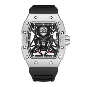 Baogela Silver Black Sport Quartz Watch for Men Tonneau Dial Analog Waterwoof Whistwatch със силиконова каишка светещи ръце 4145