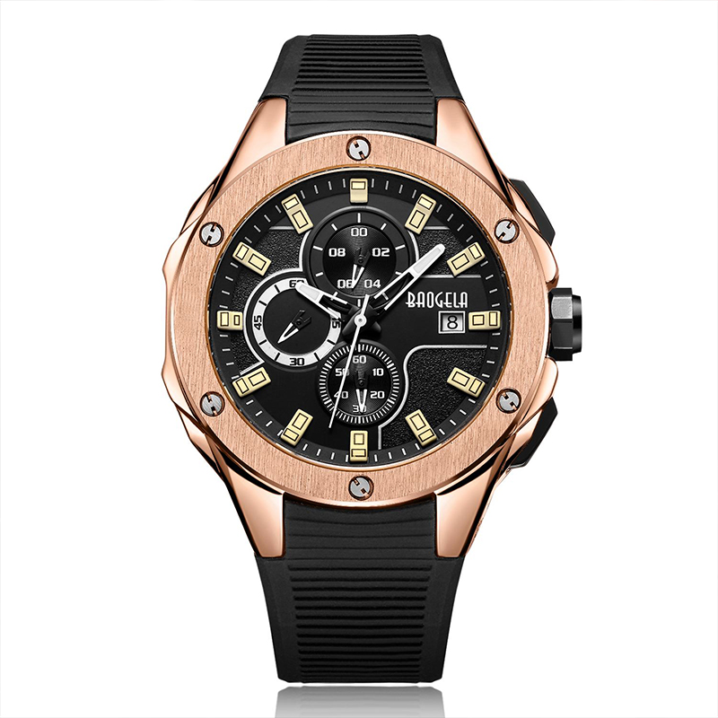 Baogela луксозна марка мъже Силиконови спортни часовници Модна армия часовник Човек хронограф кварцов ръчен часовник Relogio Masculino Rose 22608