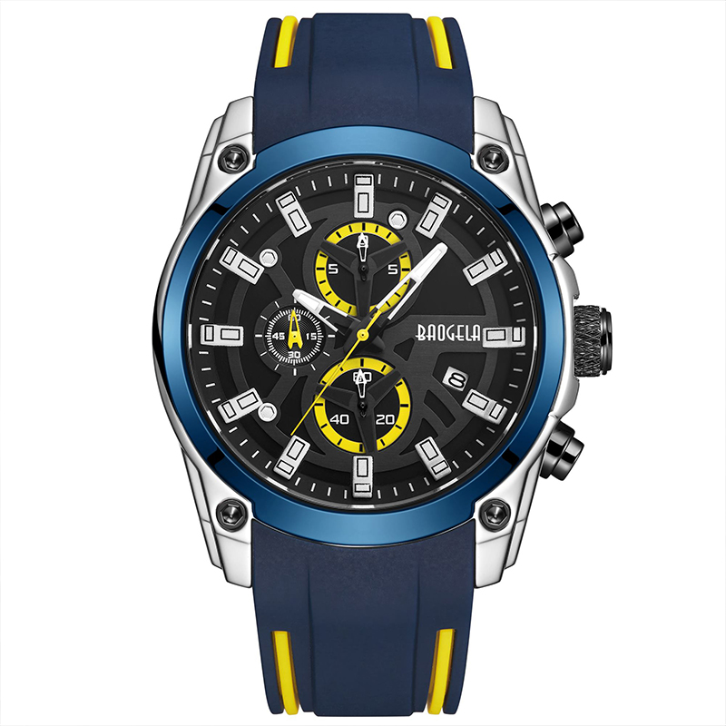 Военният спорт на Baogela Men гледа мъже водоустойчиво модна синя силиконова каишка за китка на ръката луксозна марка светещ часовник 22705