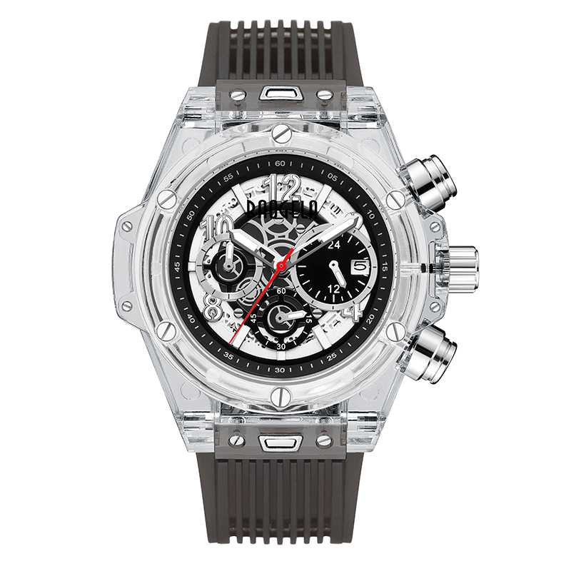 Марка Baogela Пълно прозрачен часовник Луксозни мъжки гледайте модни спортни военни реломи Creative Men Women Chronograph Quartz Watch 20013