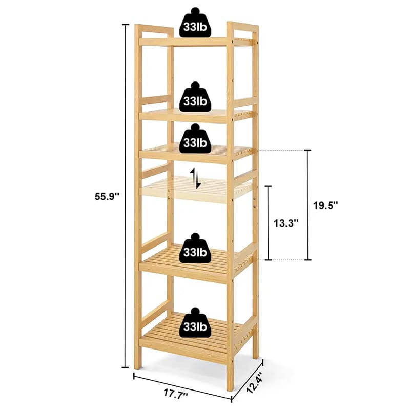 BSCI персонализиран 6 нива регулируем висок шкаф за книги за рафтове за рафтове за рафтове за рафтове за рафтове за безплатно стоящо съхранение бамбук