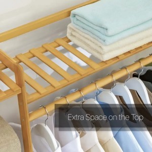 Трапецовичен независим багажник за дрехи бамбук гардероб Организатор на дрехи