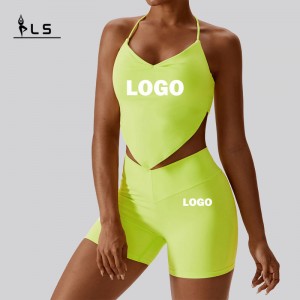 SC1065 2023 НОВО Персонализирано активно облекло Йога Костюм Комплект фитнес V отрязани скрук йога къси панталони Йога фитнес комплек...