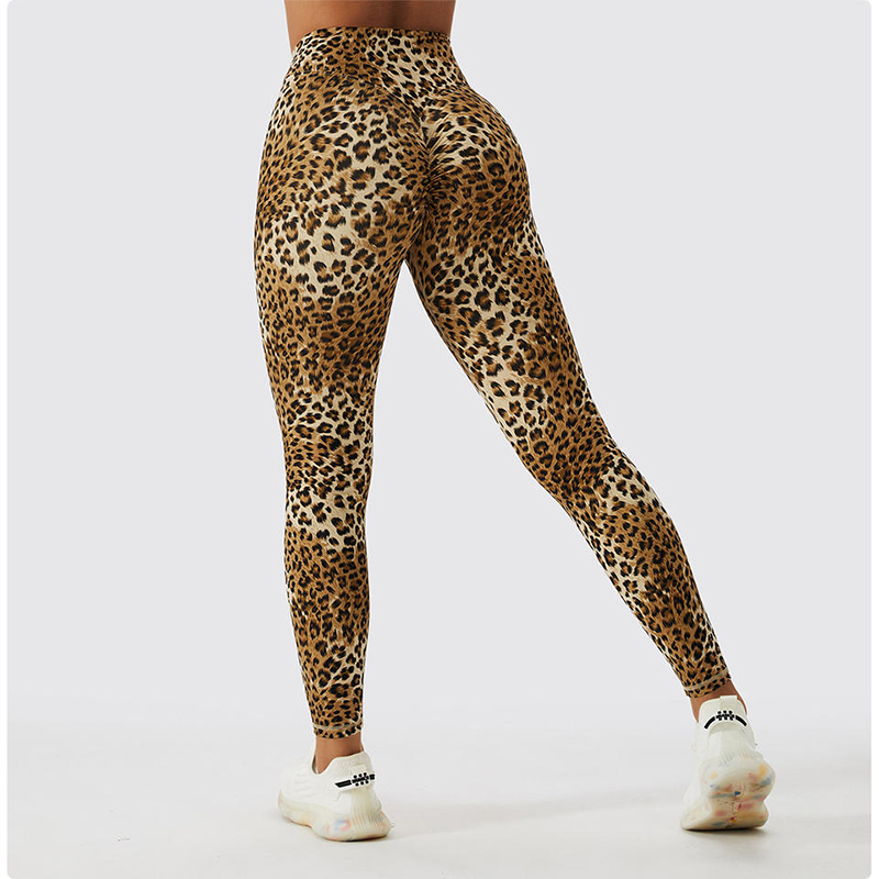 SC10112 Безпроблемен леопардов принт с висока талия Фитнес за крака на женската оребре
