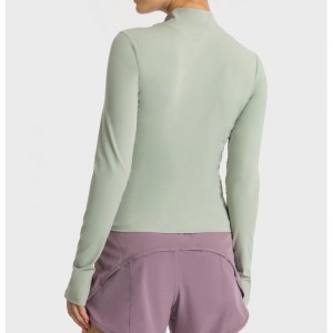 SC10268 Йога с дълъг ръкав жени тениска фитнес риза Компресия фитнес тренировка спортна стойка яка половин цип спортна тениска за же...