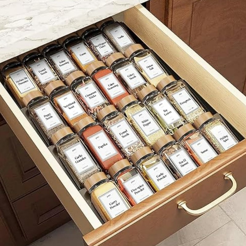 Запитни буркани с капаци и етикети - 24 парчета 120ml стъклени контейнери - бамбуков капак - Ultimate Kitchen Storage Solution за подправки и билки