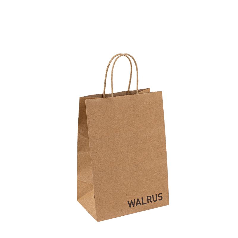 Рециклируема Kraft Paper Paper със собствено лого по поръчка за пазаруване на хартиена чанта за храна с дръжка за отнемане на чанта