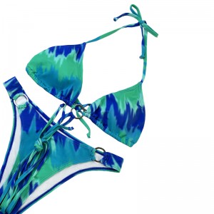 HALTER HOOP CROSS Strap Teal от две части бански костюм