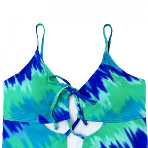 Тънък отпечатан бански костюм с тюркоазена каишка