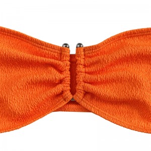 Оранжев ръб плат без презрамки отгоре нагоре по сплит бански костюм