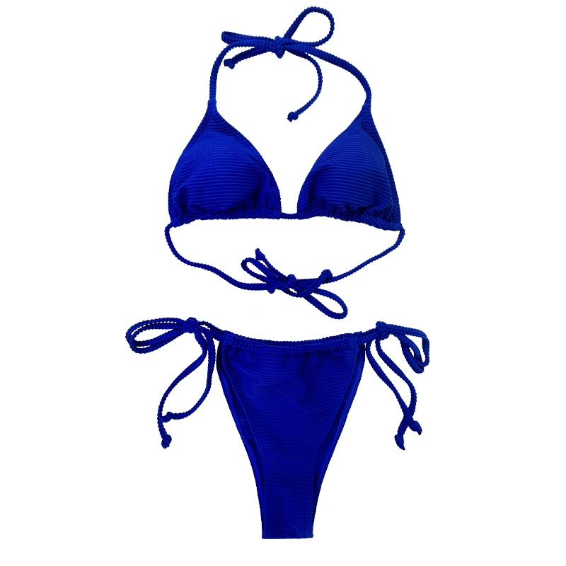 Пруска синя халтер каишка секси чаша триъгълник с две части бански костюм