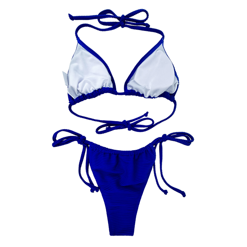Пруска синя халтер каишка секси чаша триъгълник с две части бански костюм