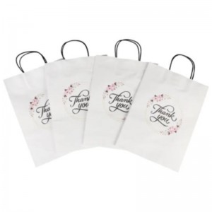 Персонализиран размер на едро с печат лого фантазия благодаря бяла крафт хартиена чанта специален ден сватба персонализирана ча...