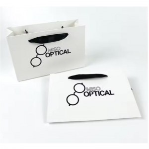 Отпечатани хартиени торбички Картонен луксозен бял крафт хартиена торбичка с дръжка на панделка за пазарна чанта със собствено ...