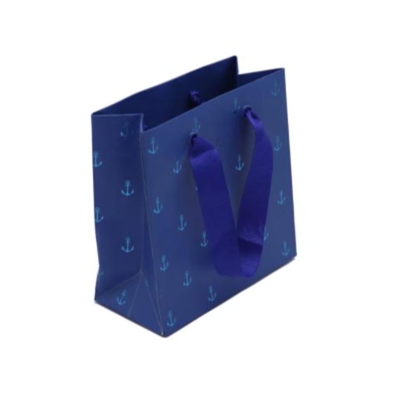 Малки сини бижута хартиени торбички луксозно фолио щамповане на хартиени торбички с дръжка по поръчка мини чанти за хартия