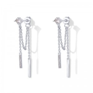 Hongde 18K златно покритие от 925 стерлингово сребро Висящи верижни шипове с кубичен цирконий Топчеста резба Обеци за уши