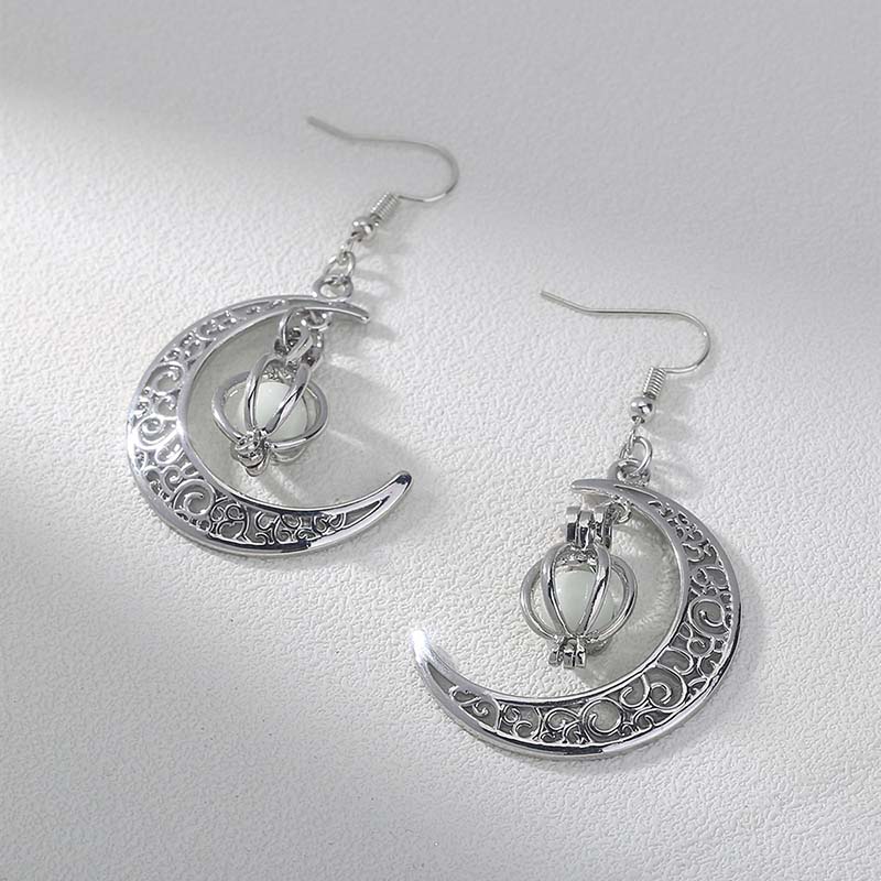 Обеци Hongde Glow in The Dark Silver Crescent Moon